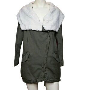 LA Hearts Olive Green Faux Fur Collar Coat XS
